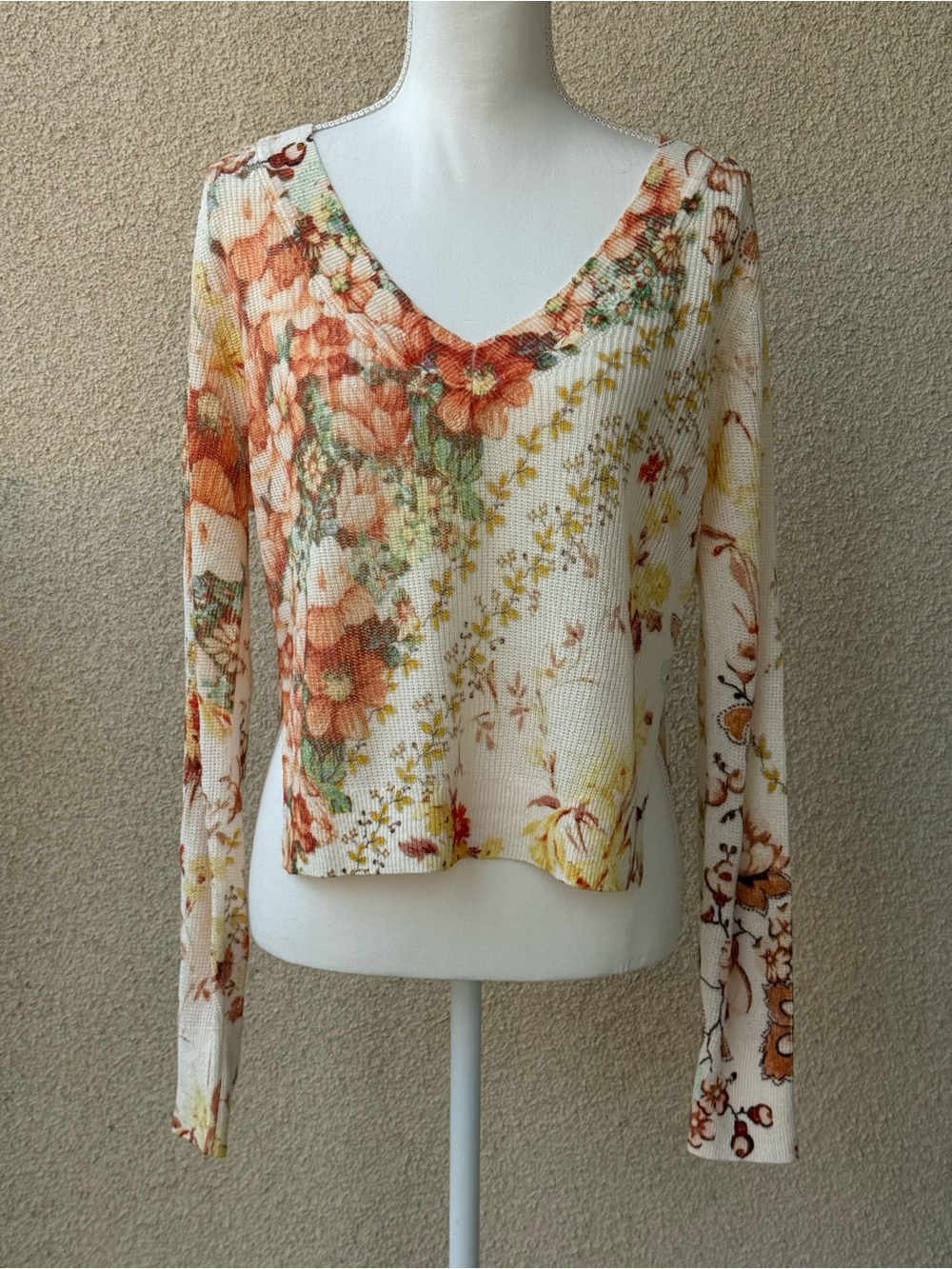 Anthropologie The Dreamer Floral V-Neck Sweater Womens Linen Blend Boho XS Fairy - Picture 11 of 12